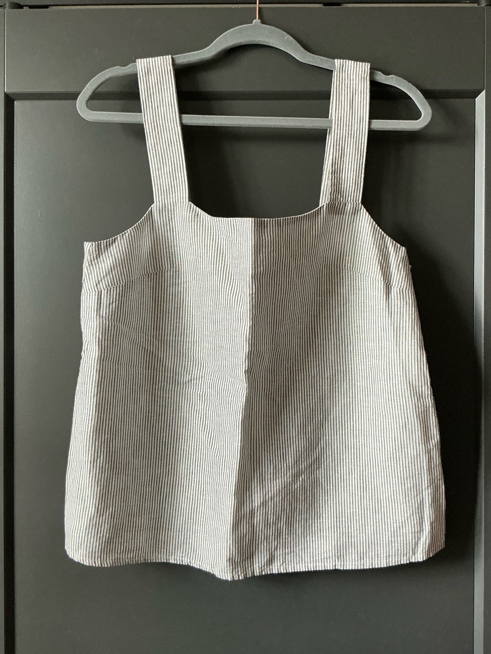J. Crew Linen Blend Gray and White Pinstripe Square-Neck Tank